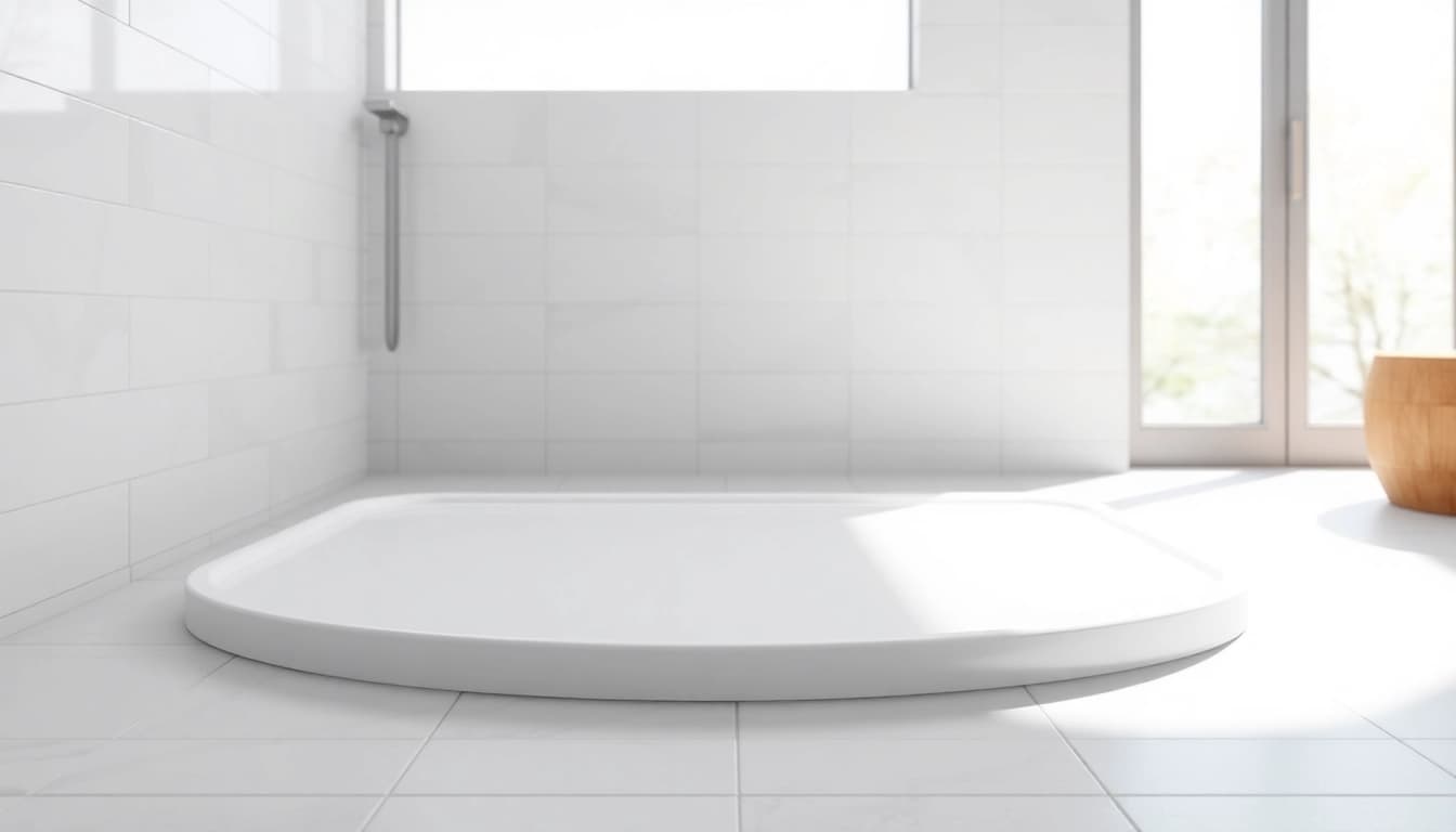 A serene shower base shower in a modern bathroom, highlighting elegant design and bright ambiance.