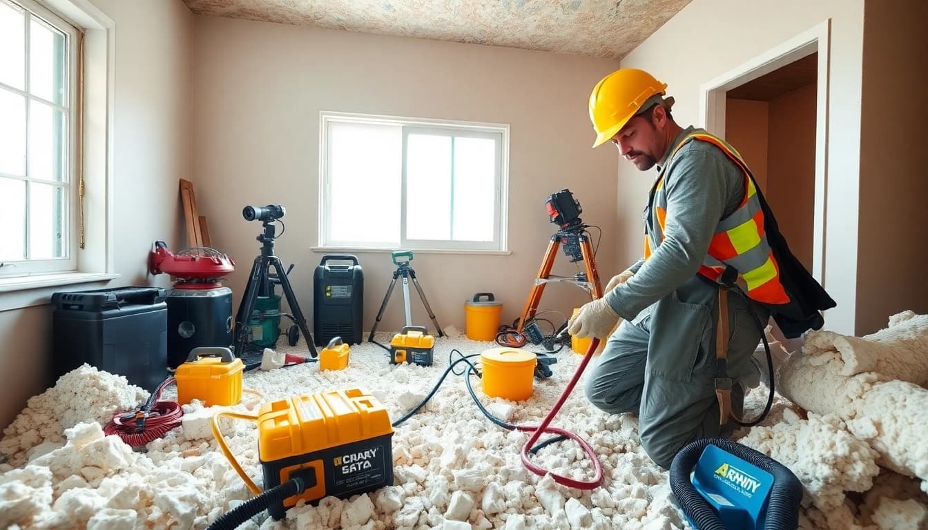 Spray foam insulation removal contractor expertly removing foam in a residential space.