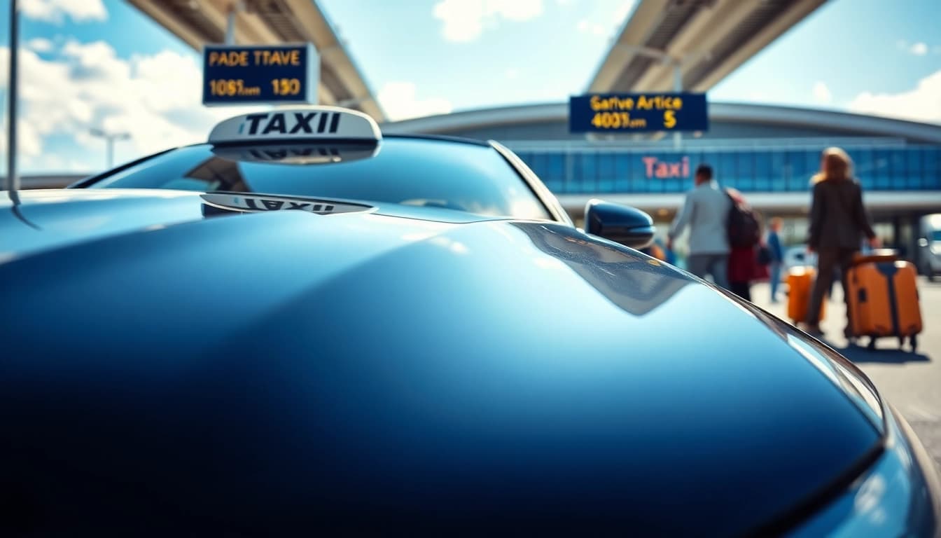 Taxi service at Gatwick Airport, featuring a sleek vehicle ready for travelers.