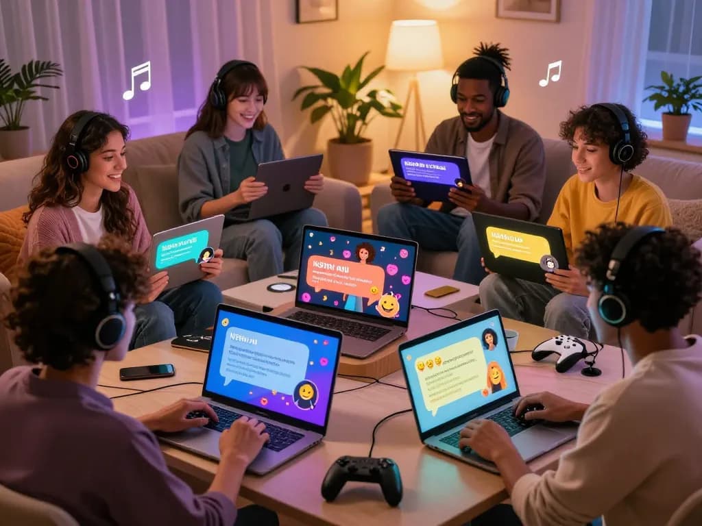 Engaging users in lively NSFW AI chat conversations showcasing emotional connection and creativity in a cozy digital chatroom.