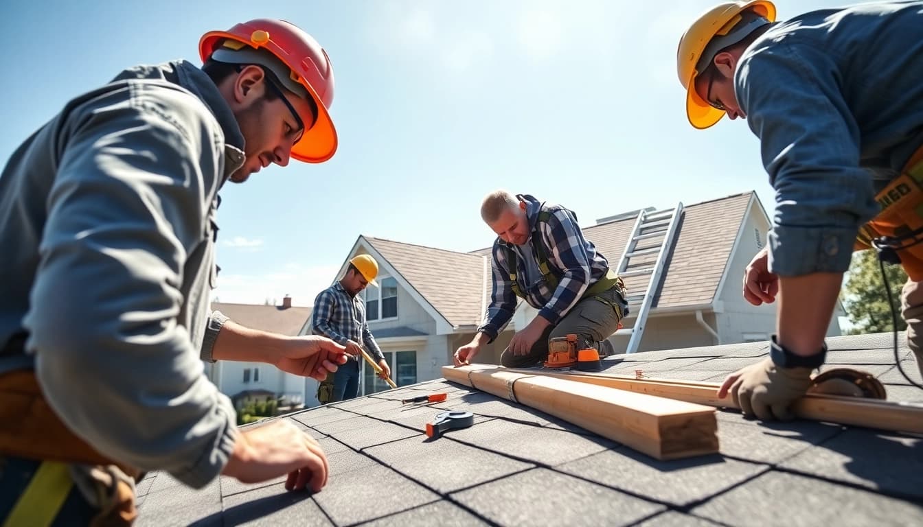 Workers installing a roof in South Jersey, showcasing craftsmanship and attention to detail.