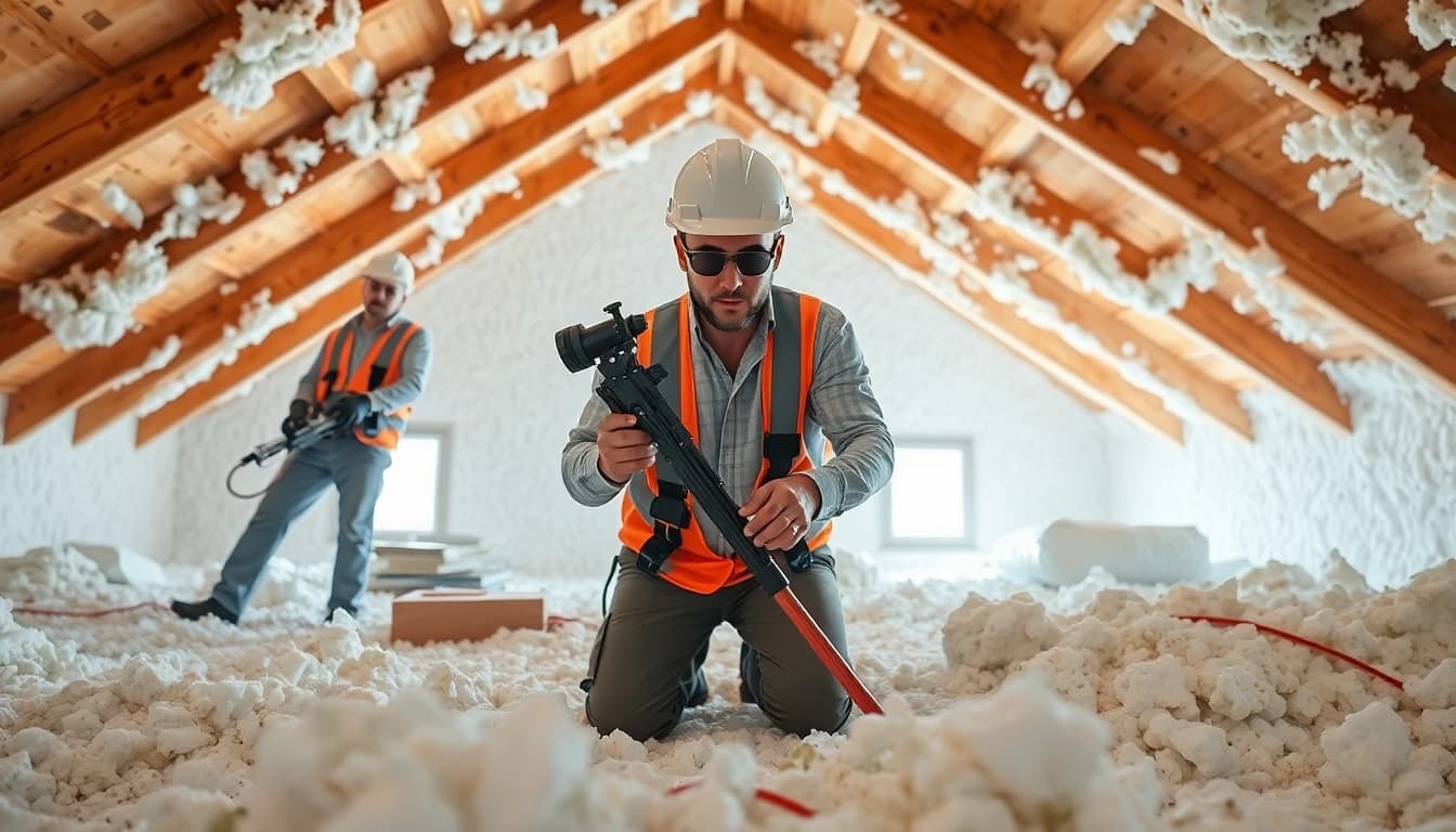 Expert team performing spray foam removal Portsmouth in a tidy attic demonstrating safety and precision.