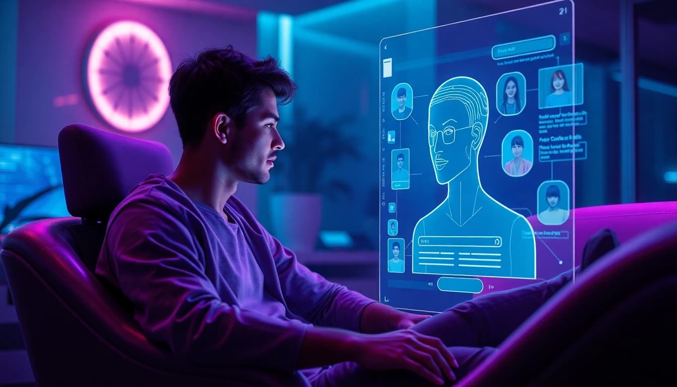 Engaging interaction with nsfw ai on a futuristic chat interface, featuring a captivating AI avatar.