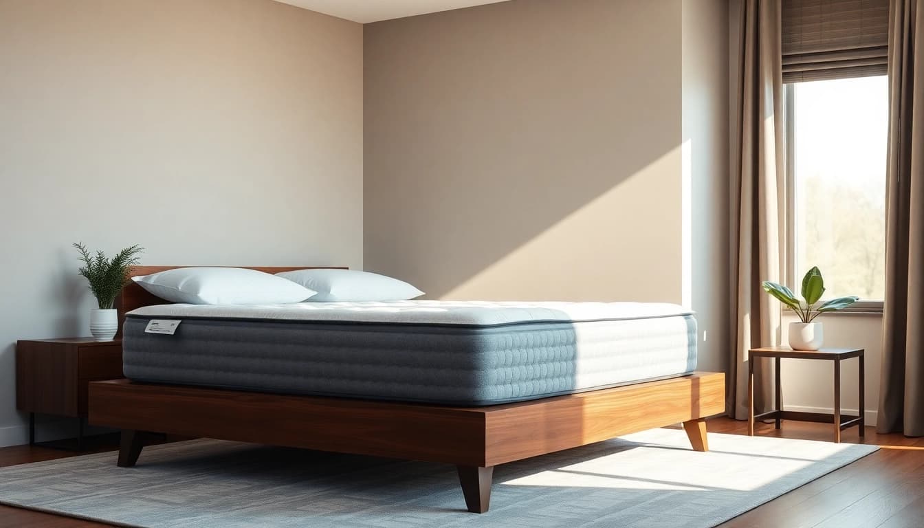 Relaxing posturepedic mattress in a modern bedroom with natural light.