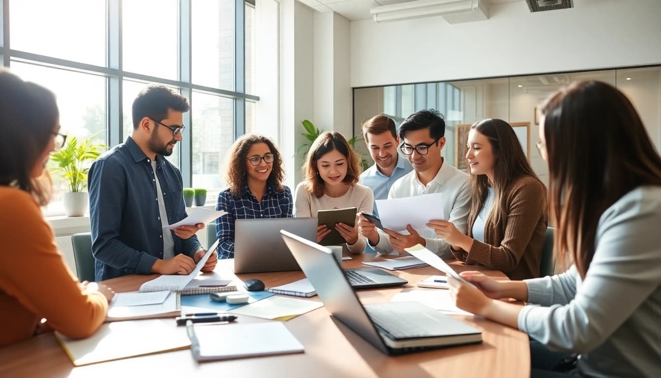 Supportive environment for individuals with dyslexia at work, showcasing collaboration.