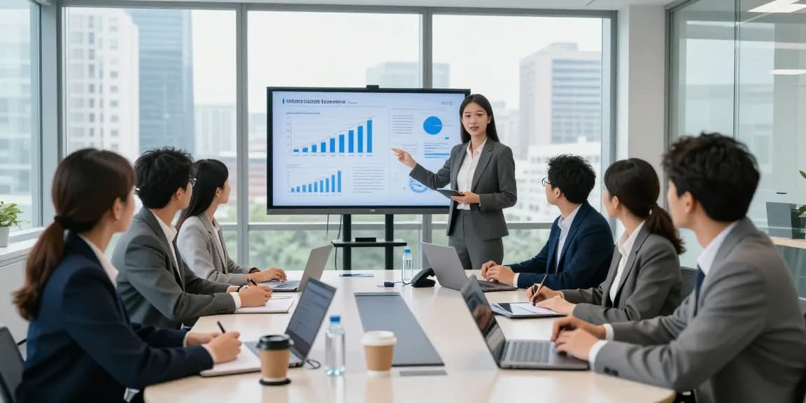 Team collaborating with business phones in a modern conference room for effective communication.