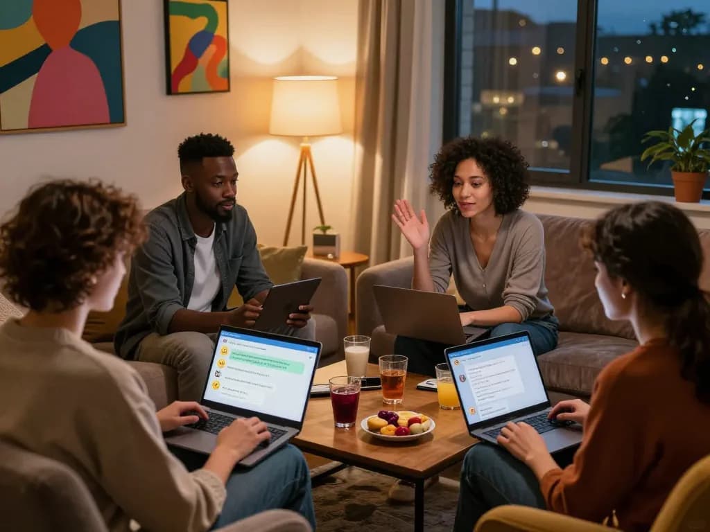 Engaging sexchat scene with adults enjoying online conversations in a cozy environment.