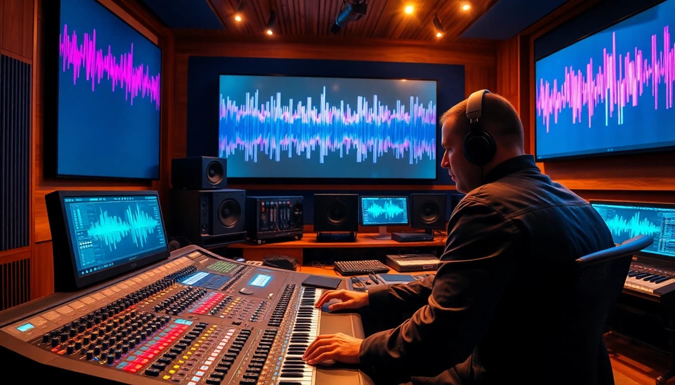 Enhance your audio with expert online mastering services in a vibrant studio setting.