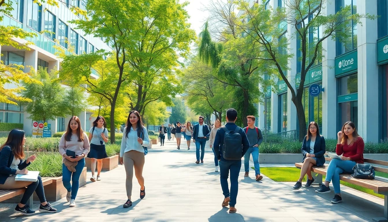 Vibrant campus life at Bahçeşehir University - students collaborating and studying together.
