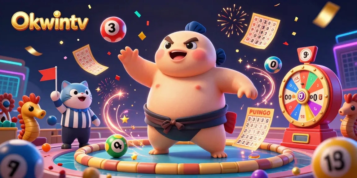 Okwintv brings a lively gambling scene alive, featuring a dynamic 3D illustration with exciting casino elements.