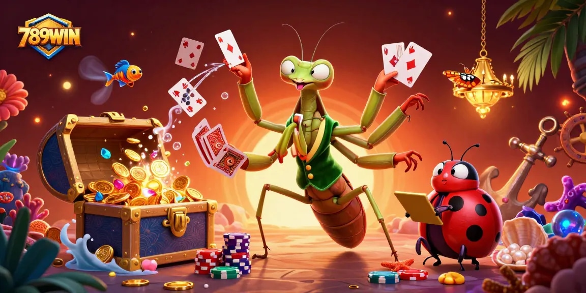 Experience the excitement of 789WIN with a vibrant 3D casino scene including game elements and characters.