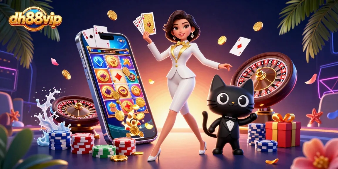 dh88vip empowers players to shuffle cards in an elegant casino scene.