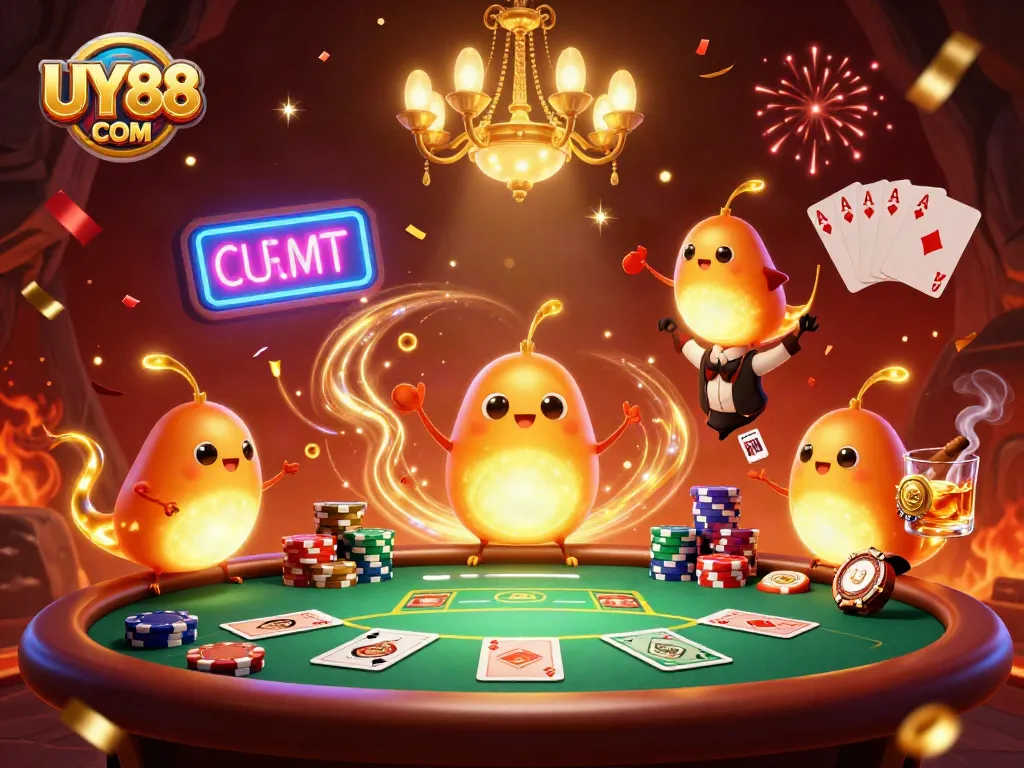 Experience the magic and excitement of UY88 COM in a vibrant casino scene with glowing characters.