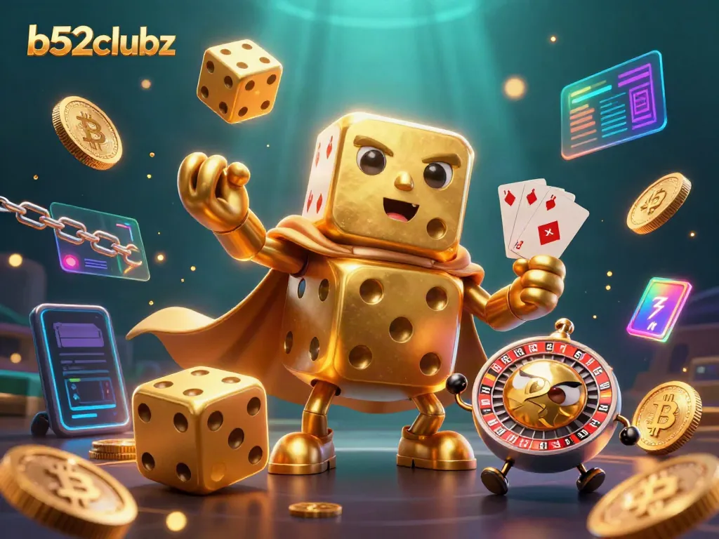 Engage in thrilling gaming with b52clubz illustrated as a dynamic 3D cartoon scene.