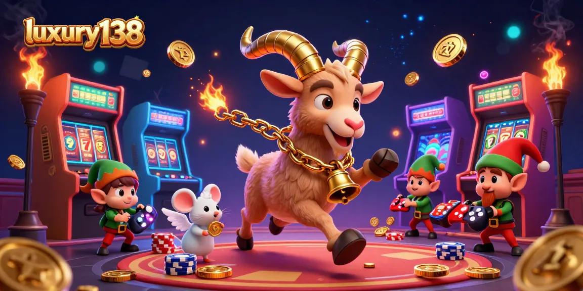Elevate your gaming with luxury138's thrilling slot experience, showcasing vibrant casino elements and dynamic characters.