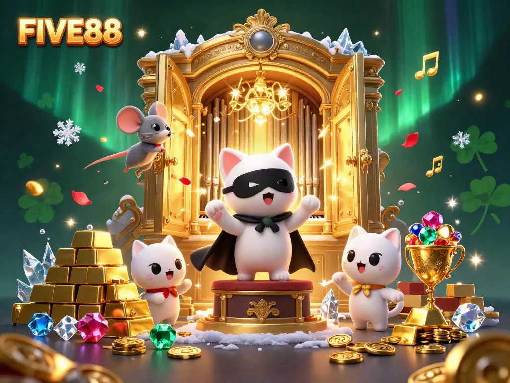Experience the magic of FIVE88 with engaging characters, vibrant casino elements, and whimsical effects.