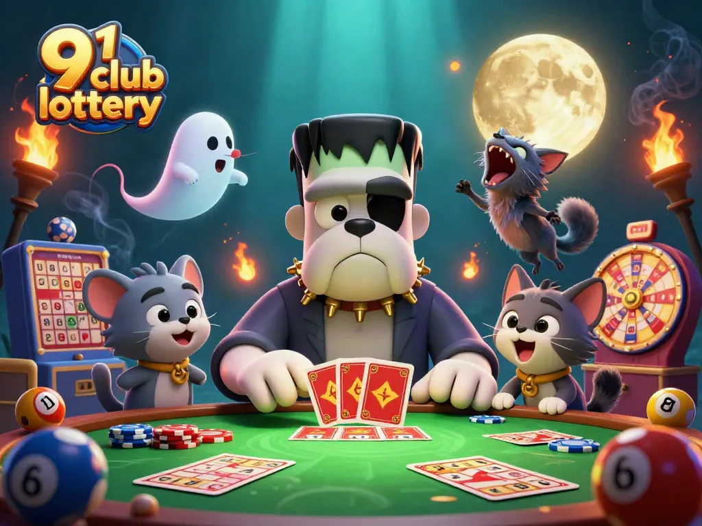 Engage in the excitement of the 91 club lottery with vibrant characters and lottery-themed elements.