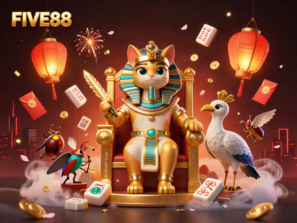Engage in the action at FIVE88 while enjoying vibrant casino-themed artwork with magical elements.