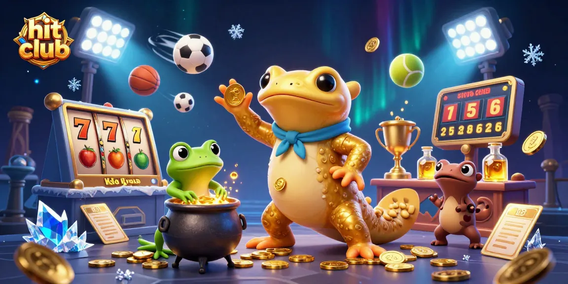 Experience the excitement of hit club casino games with a vibrant 3D illustration filled with gold coins and sports betting elements.