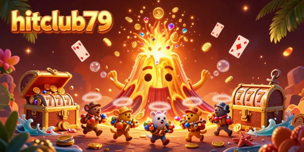 Experience thrilling moments at hitclub79 with treasures from the golden volcano, showcasing a fun gambling environment.