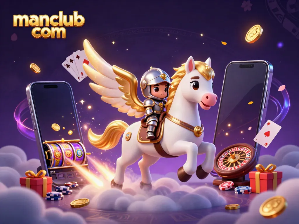 Experience the thrill of winning at manclub com with a knight and celestial horse in an action-packed casino adventure.