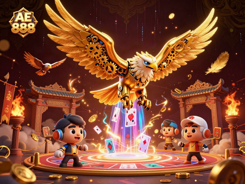 Experience fast-paced AE 888 online betting action featuring dynamic eagle characters in a vibrant casino scene.