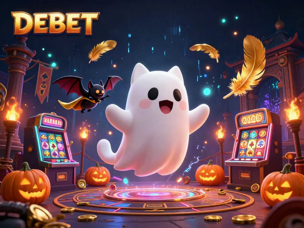 Engage in thrilling DEBET experiences with ghost cat and vampire bat in a haunted casino.