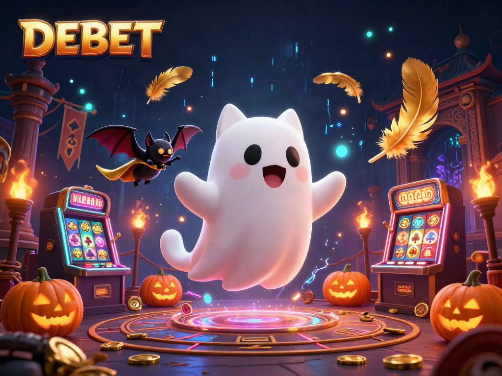 Engage in thrilling DEBET experiences with ghost cat and vampire bat in a haunted casino.