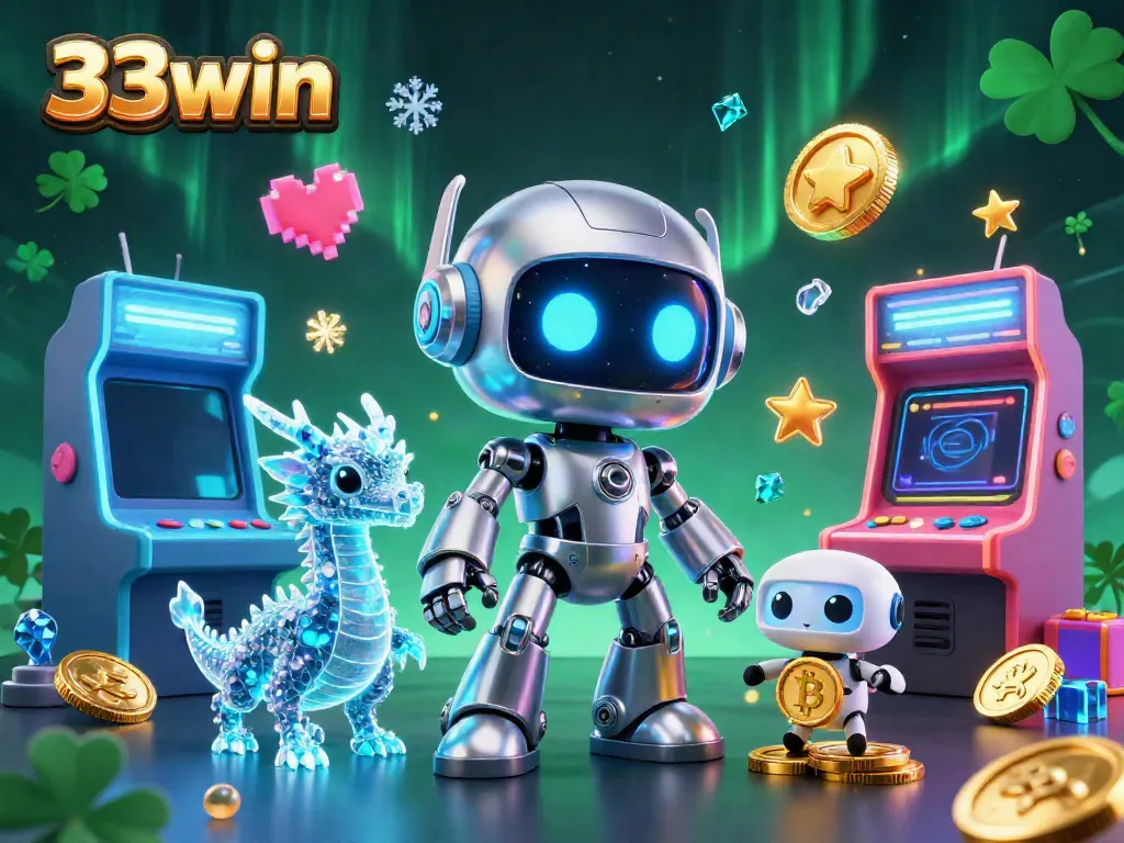 Experience the thrill of 33win with dynamic casino characters and gaming elements in a vibrant scene.