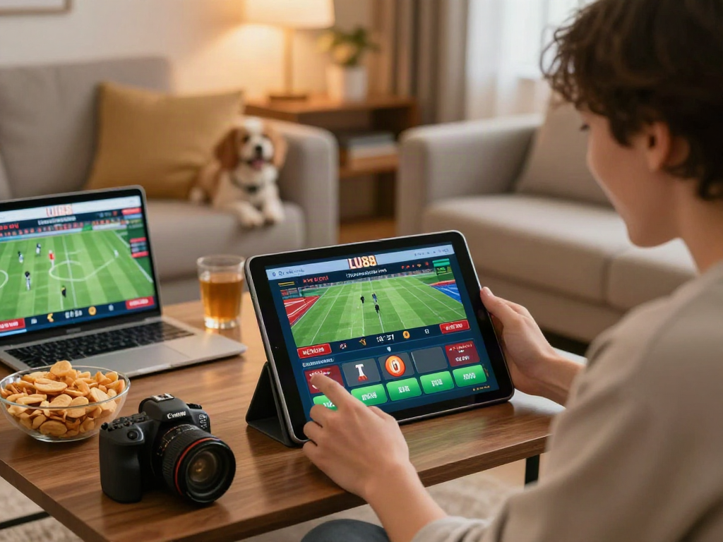 Engaging online gambling experience with LU88 in a cozy setting, showcasing excitement and comfort.