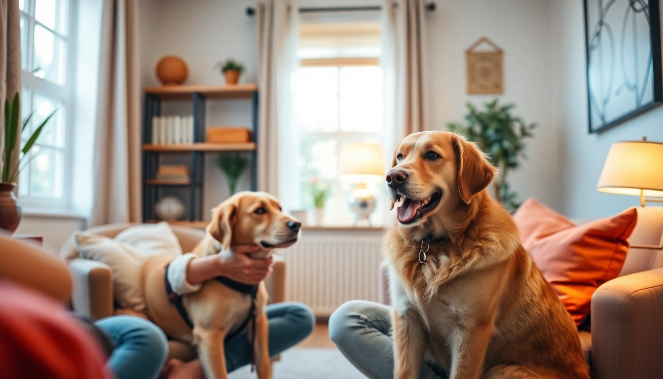 Therapy session with a clinical Psychologist Sydney and a therapy dog in a welcoming environment.