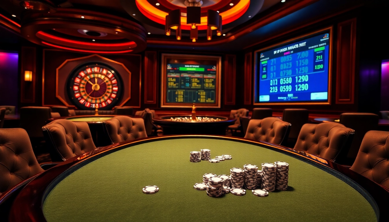 High-stakes gambling at S8 with shiny poker chips and a spinning roulette wheel.