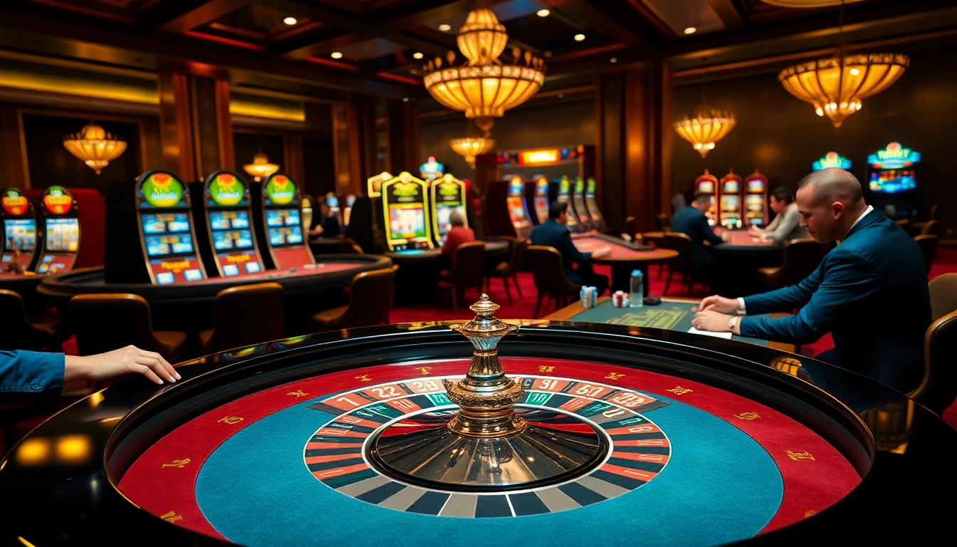 Exciting gameplay at TV88 Casino featuring roulette, poker, and vibrant slot machines.