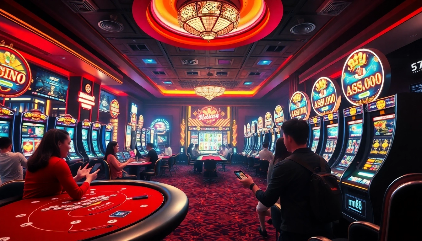 Exciting online gambling scene at https://mm88.agency/ featuring vibrant casino games and enthusiastic players.