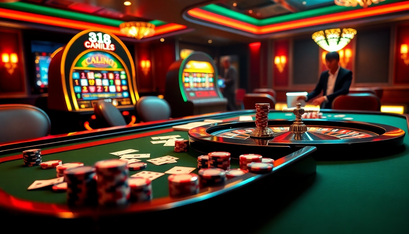Exciting casino scene featuring online gambling elements at https://www.jun88.org/, with players betting at a poker table.