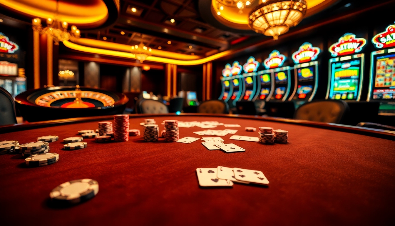 Experience 123WIN gaming excitement featuring vibrant casino tables and animated slot machines.