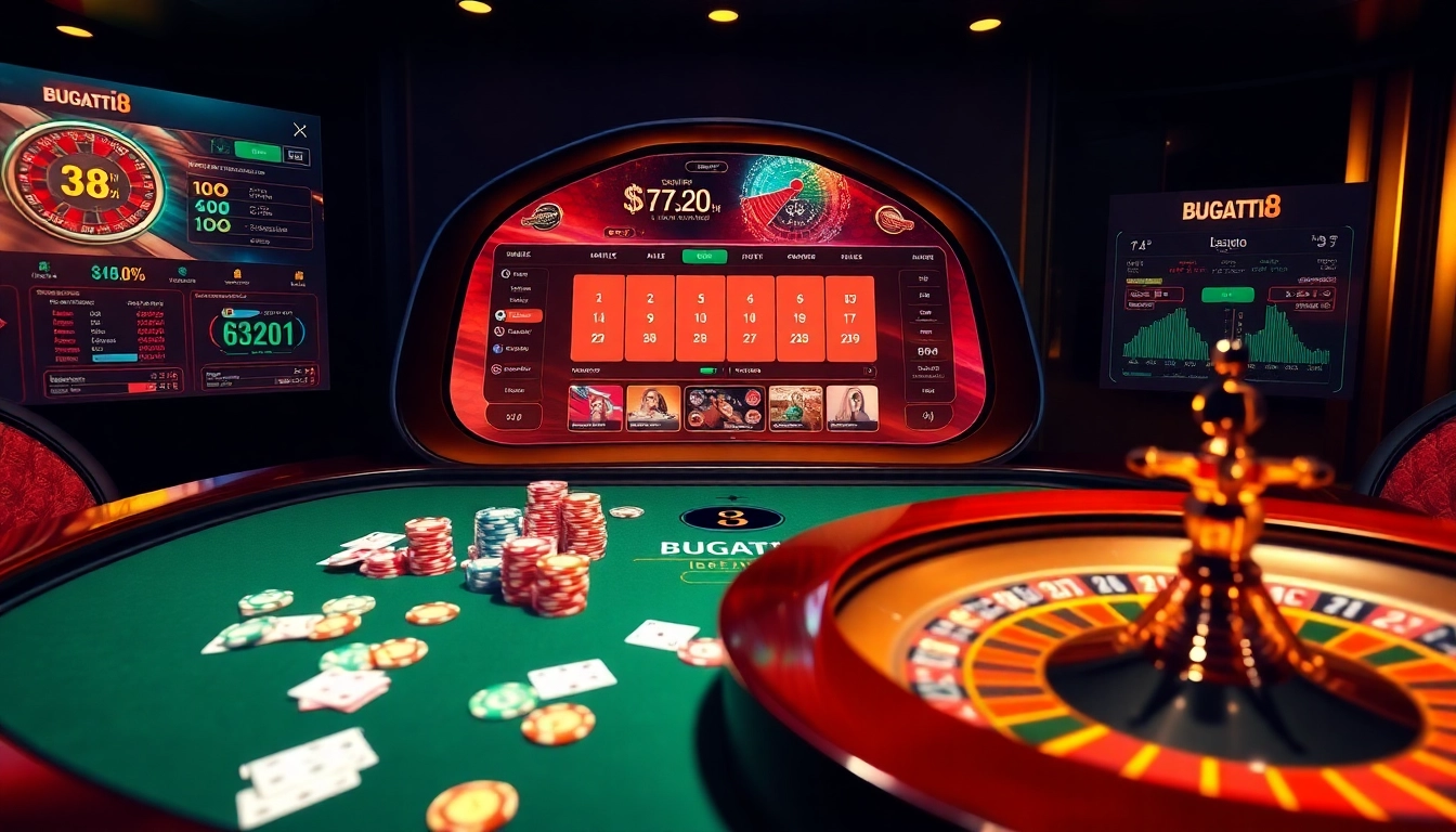 Engage in thrilling gameplay at Bugatti8's online casino with vibrant casino tables and immersive digital interfaces.