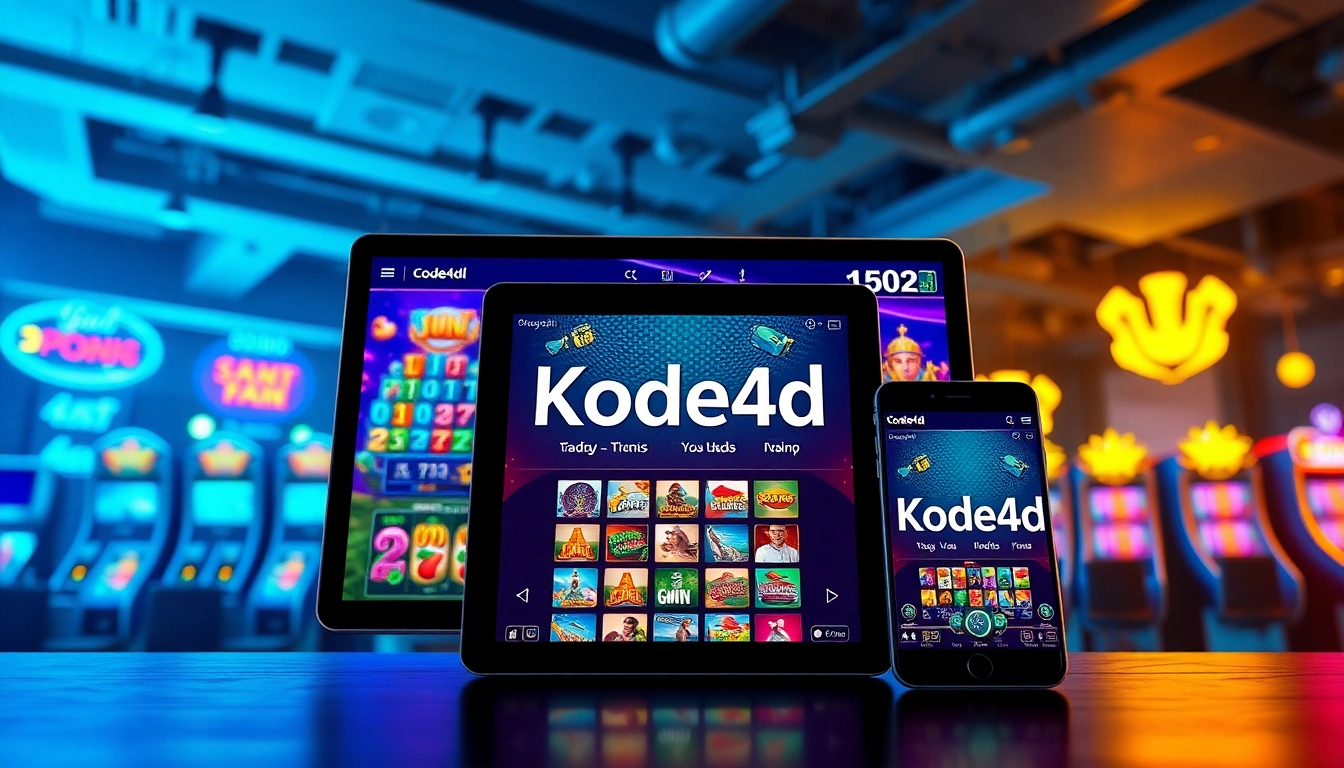 Kode4d link displayed on a vibrant online gaming platform interface with colorful slot machines.