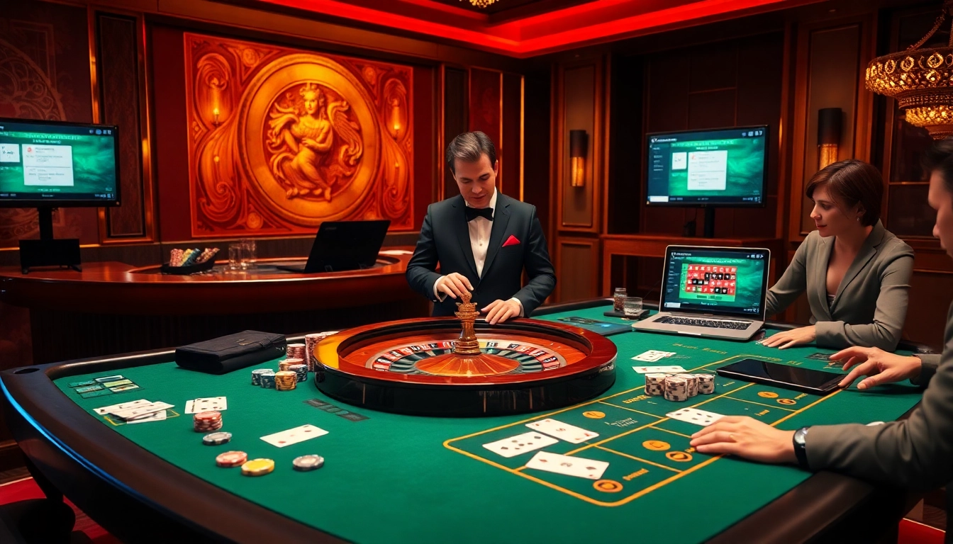 Experience the thrill of micropayment 소액결제 at a luxurious casino table with engaging players and dramatic lighting.