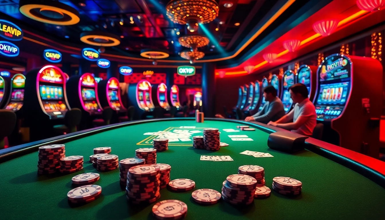Experience the thrill of high-stakes gambling at OKVIP's luxurious casino tables with vibrant games.