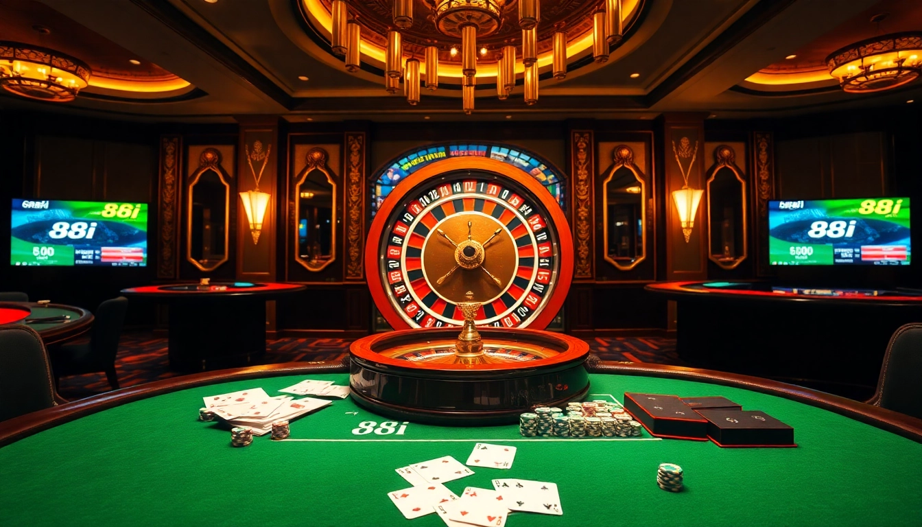 Experience the thrill of 88i đăng nhập with vibrant casino elements like roulette wheels and poker tables.