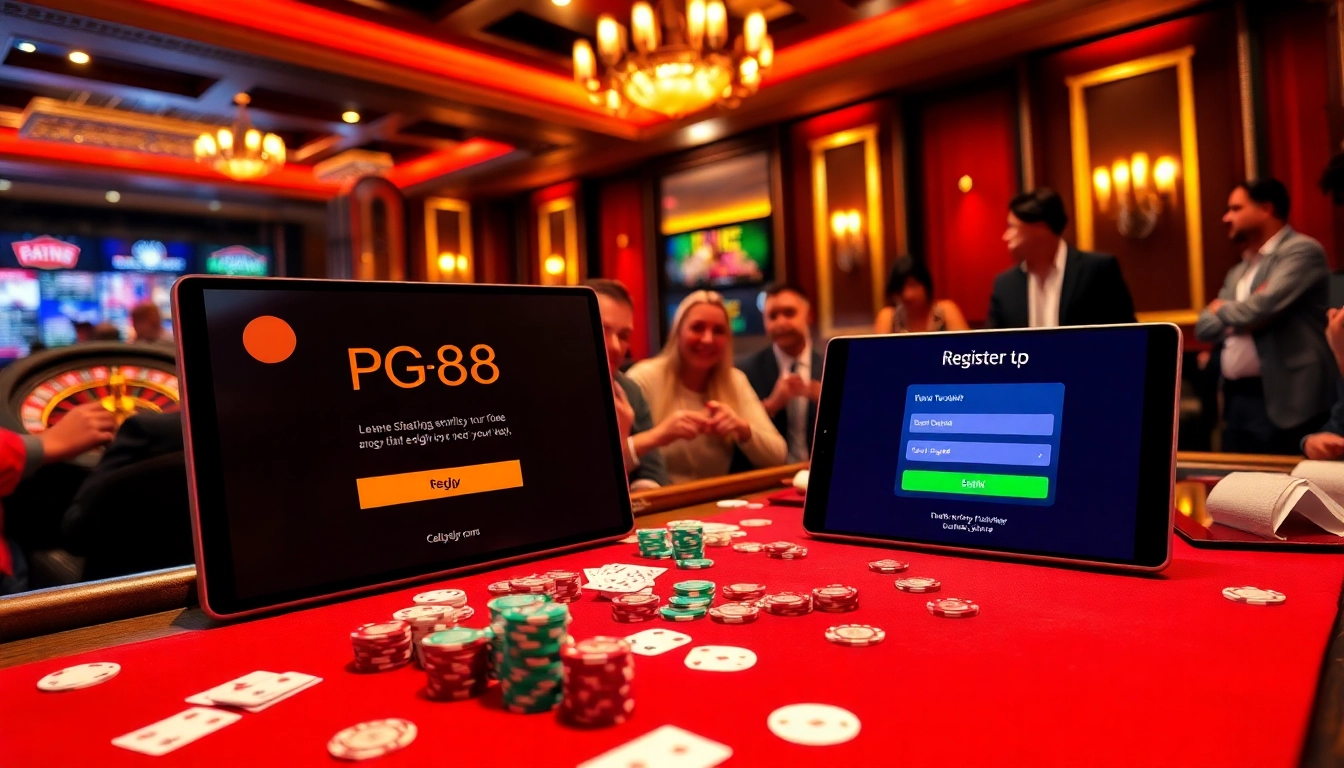 Register for PG88 easily at this thrilling casino scene with poker, roulette, and digital gaming setups.