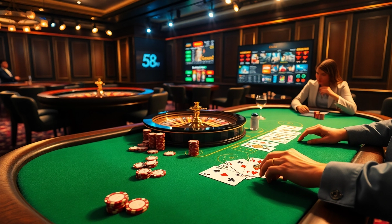 Experience excitement at the poker table with https://58win.talk/ showcasing vibrant chips and cards.