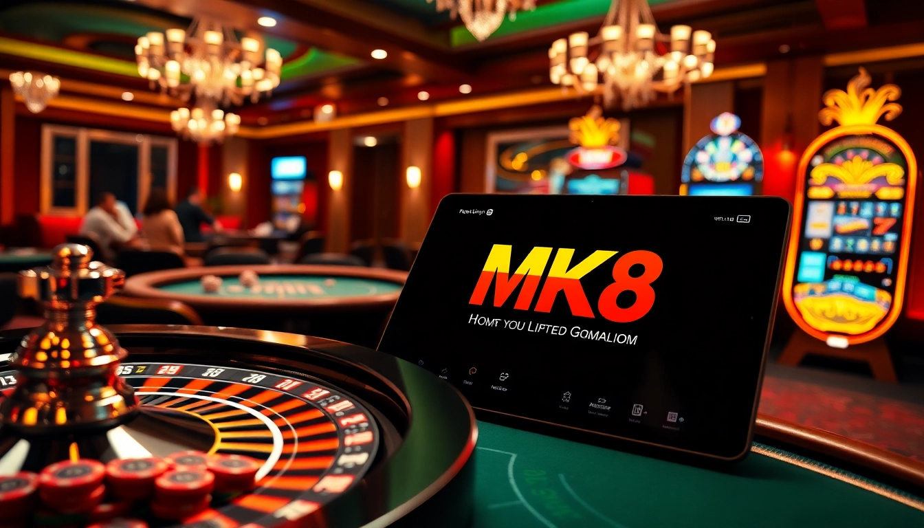 Experience the thrill of MK8 with a luxurious casino scene featuring roulette, blackjack, and vibrant slot machines.