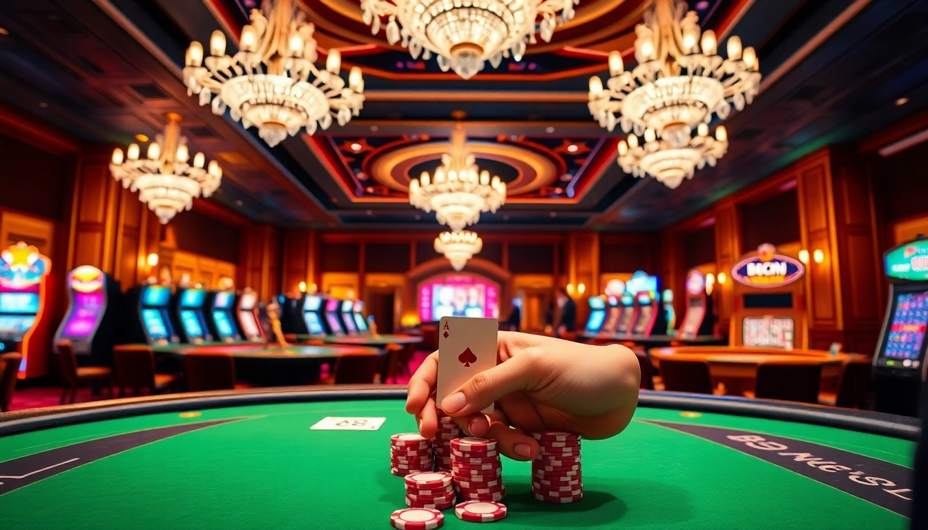 Placing a bet with 88i poker chips in a luxury casino setting.