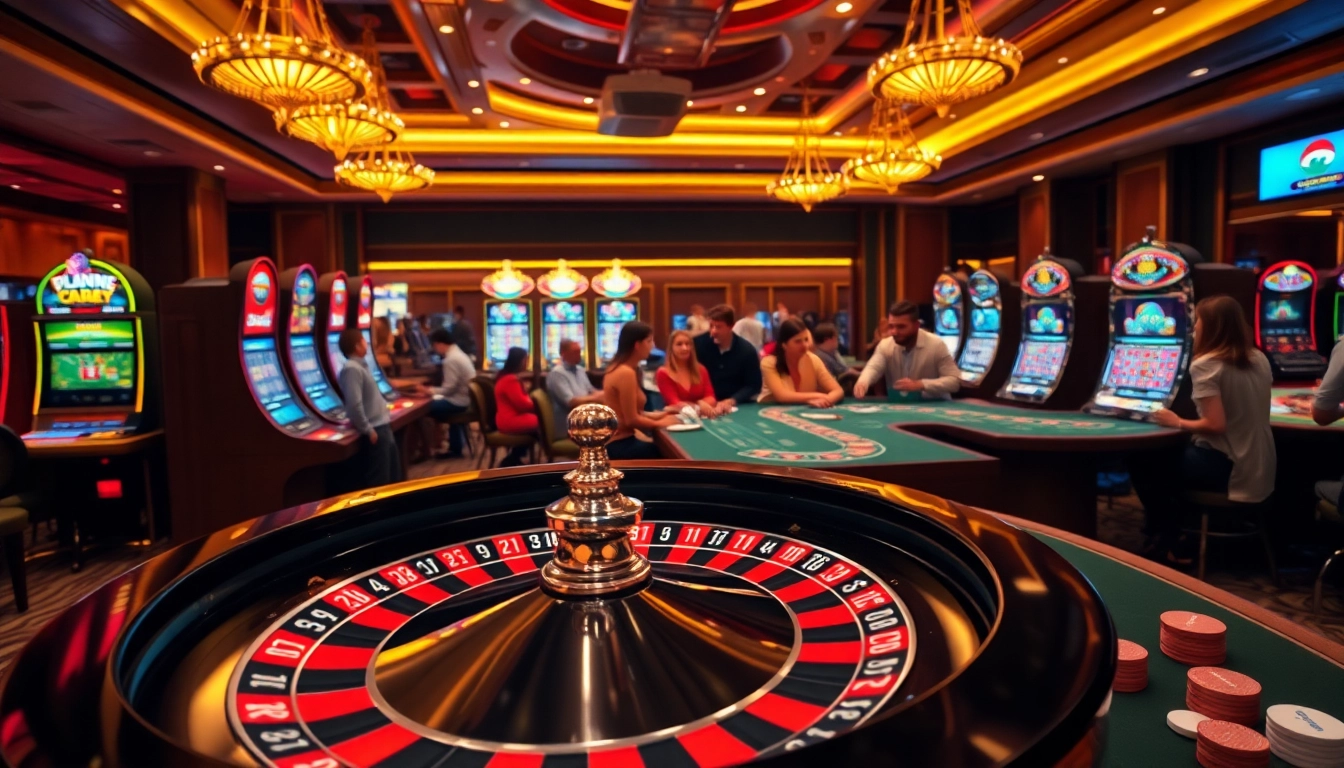 Experience the excitement of fly88 at a vibrant casino table filled with players and colorful chips.