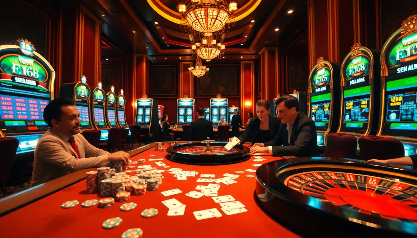 Exciting poker game at F 168 casino with chips and cards ready for action.