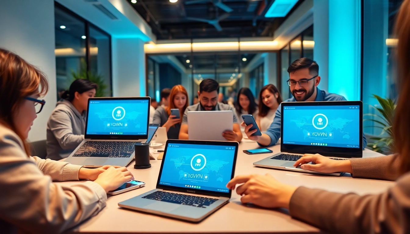 在现代工作空间中连接到快连VPN的用户，展示全球连接性与在线安全。