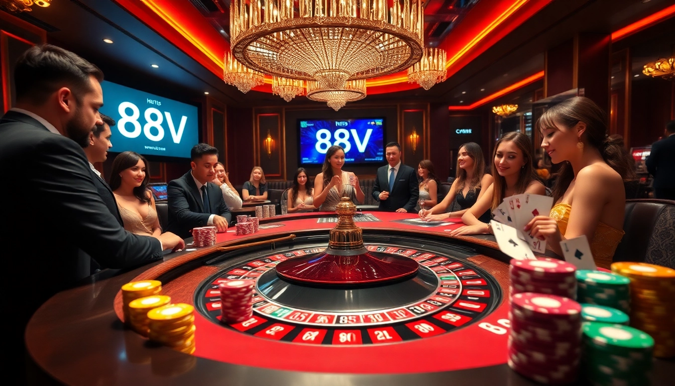 Players enjoying a luxurious gaming experience at the casino 88vv.com.de with roulette and poker actions.