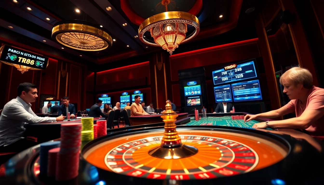 TR88 gaming table action with vibrant design and engaged players at a luxurious casino.
